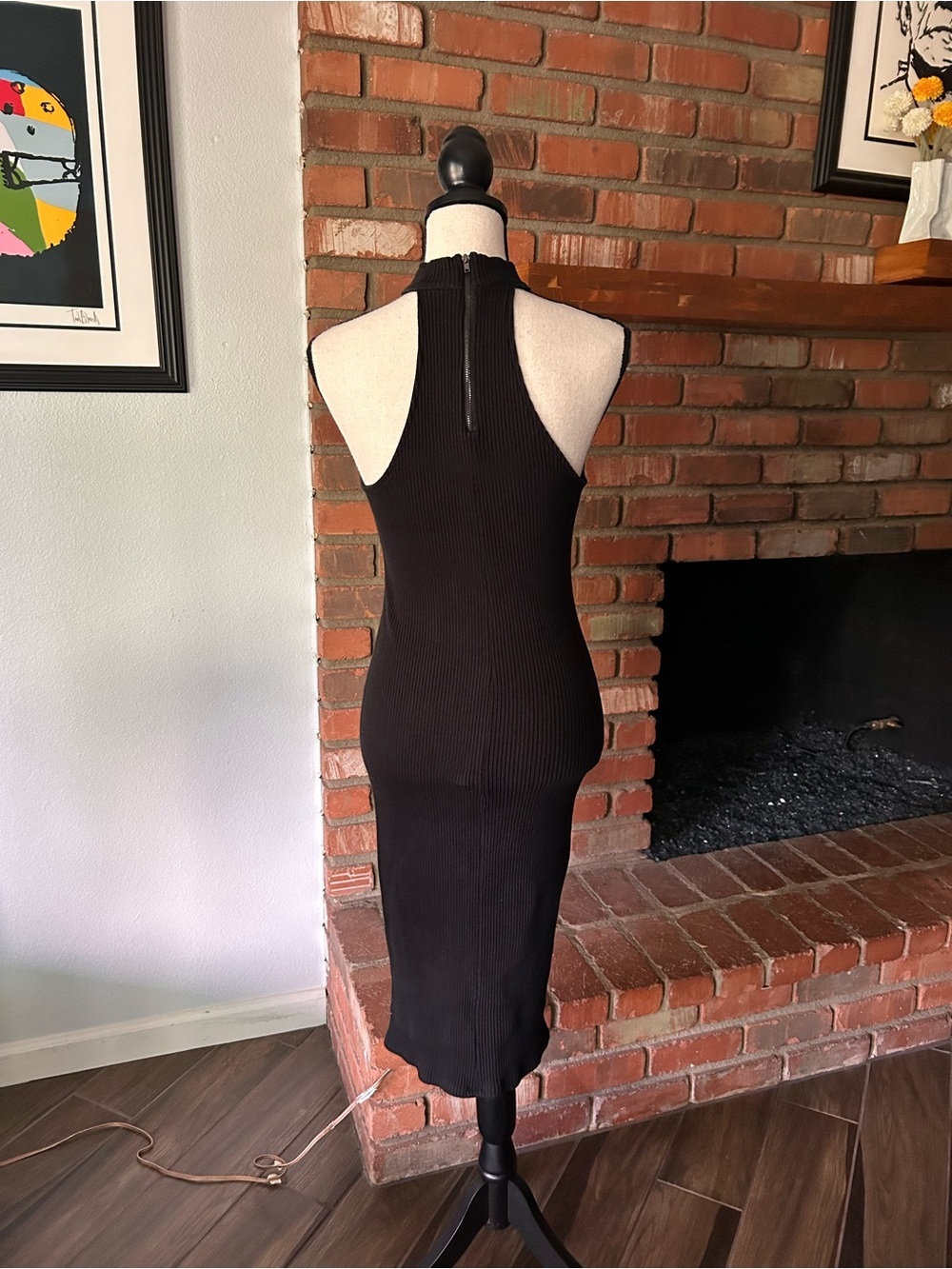 Carbon38 Kimiko High Neck Ribbed Midi Dress in Black Sz S - Picture 9 of 11